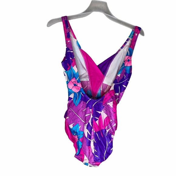 Deweese Vintage 1980s One Piece Swimsuit Multicolor Colorblock Suit Size Small - Picture 2 of 3
